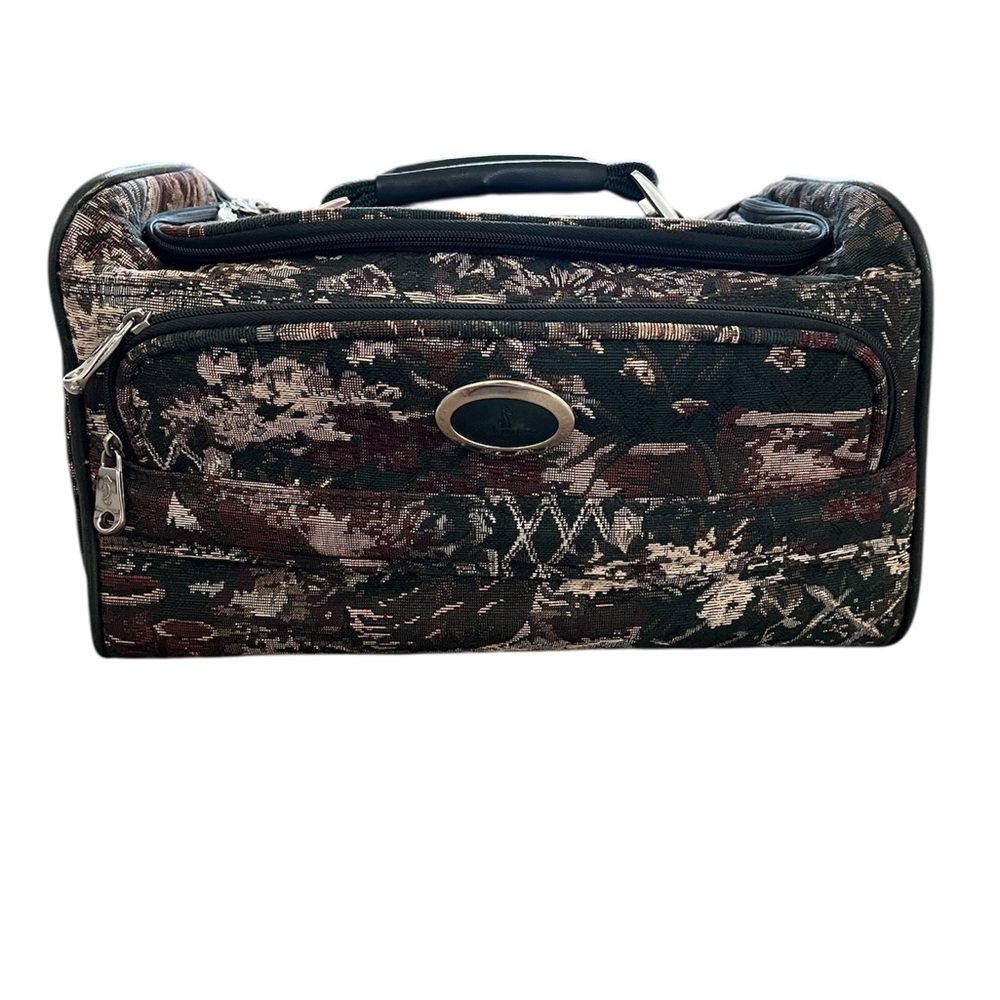 ATLANTIC Tapestry Carry On Makeup Tote Green Floral Carpet Bag Luggage Made USA
